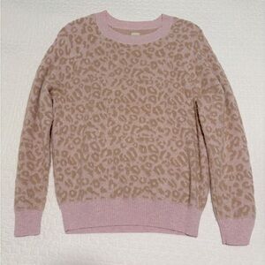 Rebecca Taylor La Vie Intarsia Leopard Print Sweater pink tan size medium